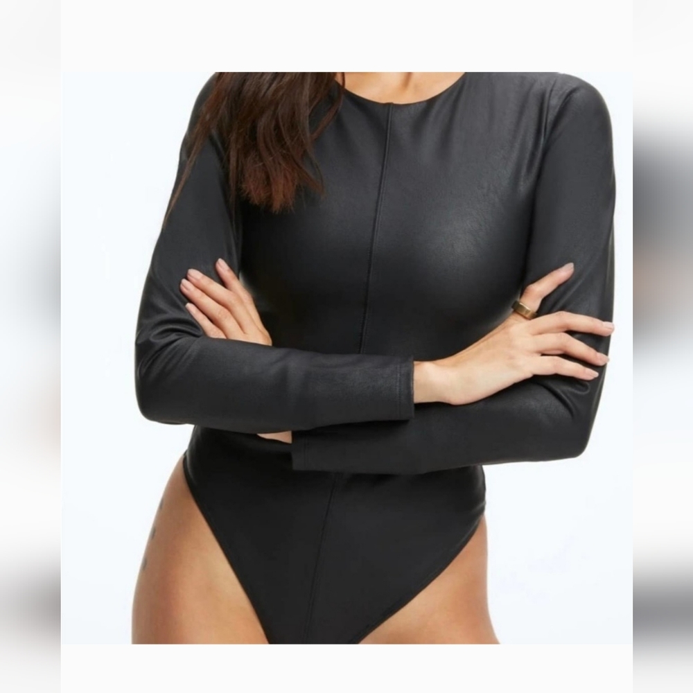 Good american long sleeve leather bodysuit